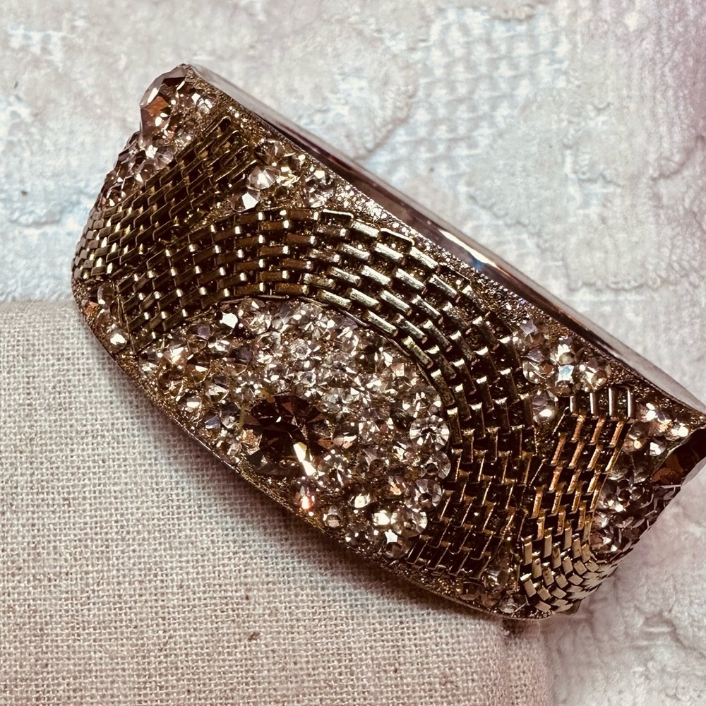 Chamak By Priya | Bracelet | Wide Crystal Bracelet in Gold